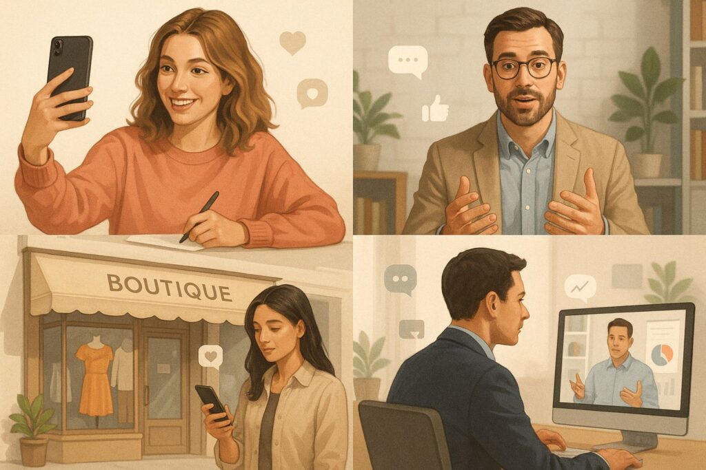Ilustración que representa los 4 ejemplos de que redes sociales usar en función de las variables comentadas anteriormente